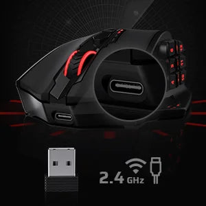 Redragon M913 Gaming 16000 DPI Wired 2.4Ghz Wireless RGB Optical Gamer Mice 16 Programmable Buttons, Black/White Mouse