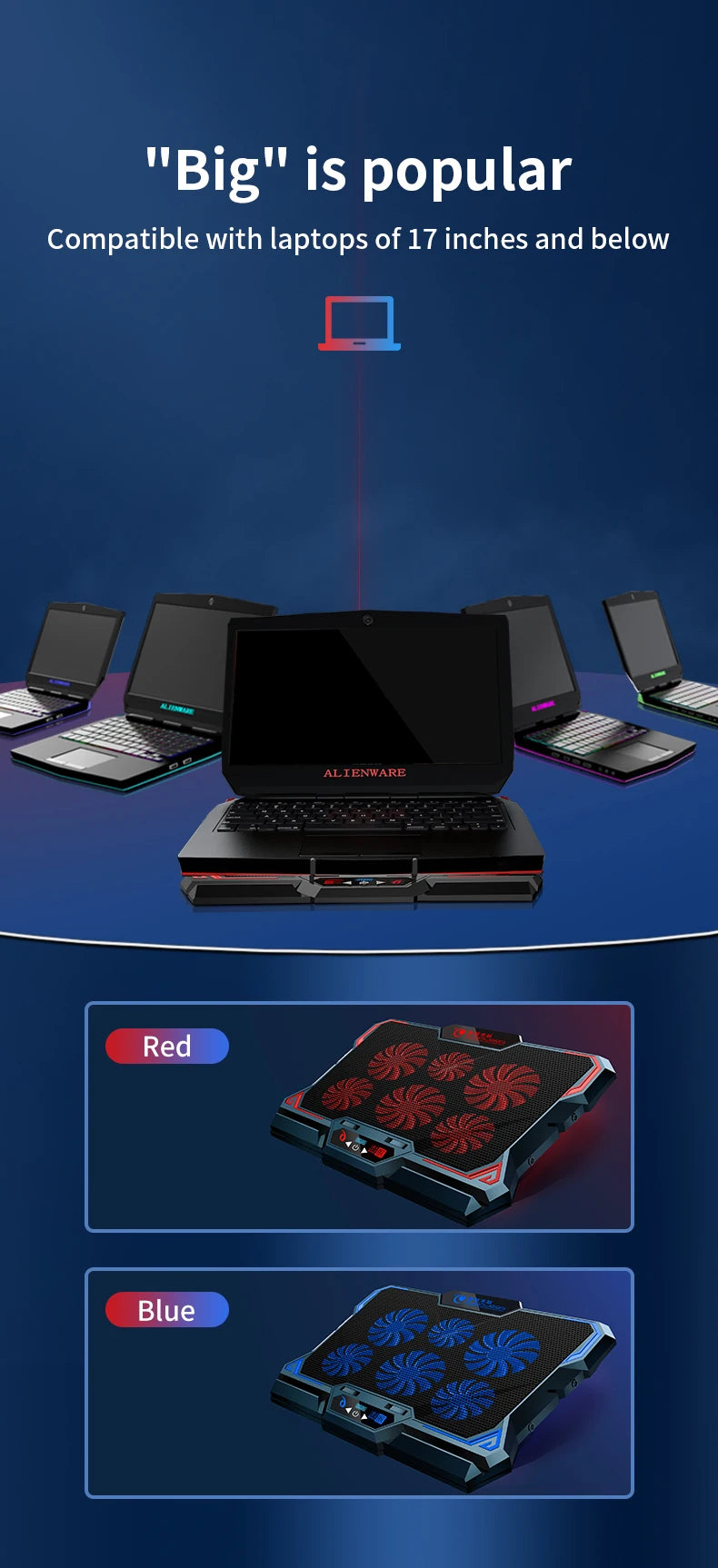 COOLCOLD 17inch Gaming Laptop Cooler Six Fan Led Screen Two USB Port 2600RPM Laptop Cooling Pad Notebook Stand For Laptop