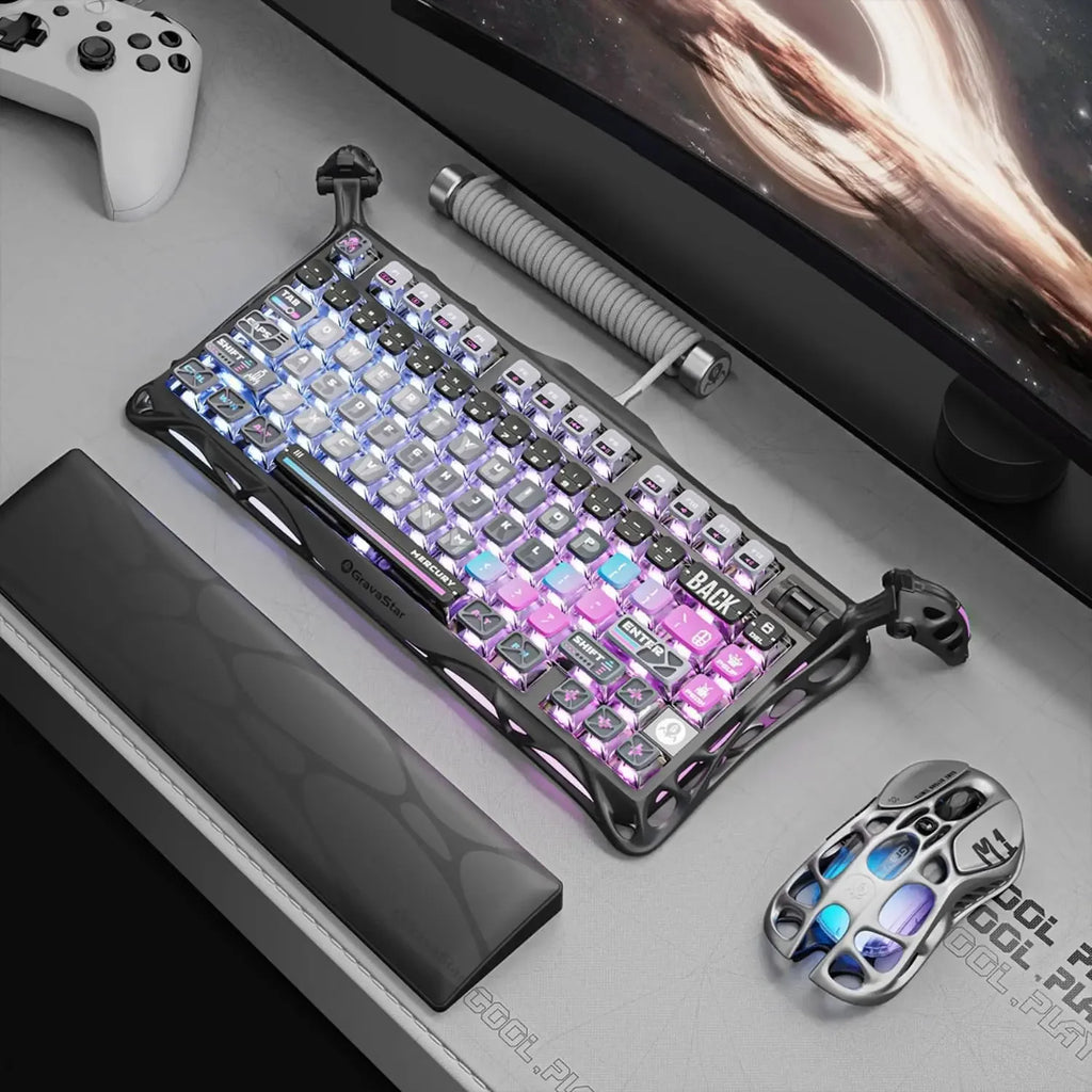Gravastar K1 Mechanical Keyboard Bluetooth Wireless Aluminium Alloy Tri-Mode RGB Light E-sports Gaming Keyboard PC Accessories