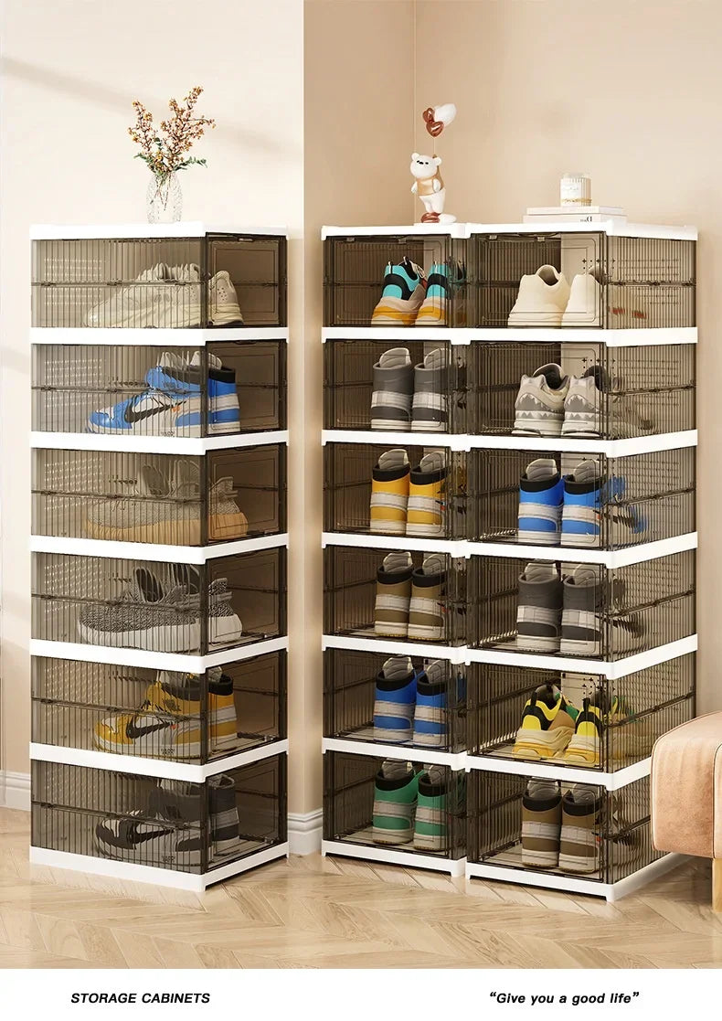 Dustproof 1/3/6 Layers Foldable Shoes Box Stackable Transparent Thickened Plastic Bins Sneaker Shoe Organizer Cabinet Organizers