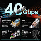 Vention CAT8 Ethernet Cable 40Gbps 2000MHz CAT 8 Networking Cotton Braided Internet Lan Cord for Laptops PS 5 Router RJ45 Cable