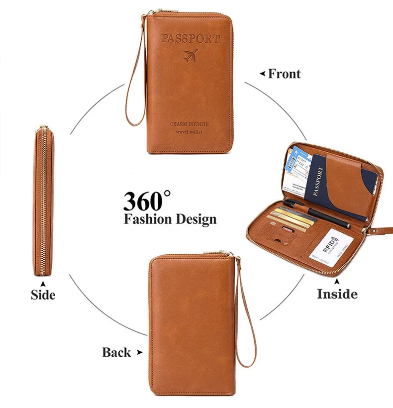Travel Wallet Passport Holder Ticket Holder, Credit Card Case, Multi-functional Zippered Wallet with Wrist Strap