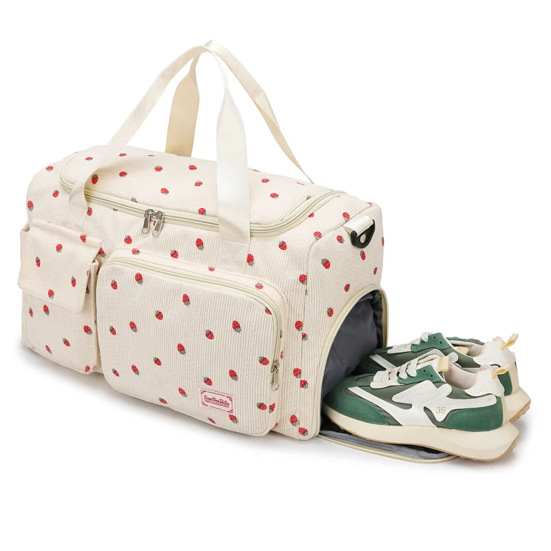 Corduroy Travel Tote Bag Large Capacity Carry On Travel Bag With Shoe Compartment Sports Fitness Bags For Women Duffle Bags