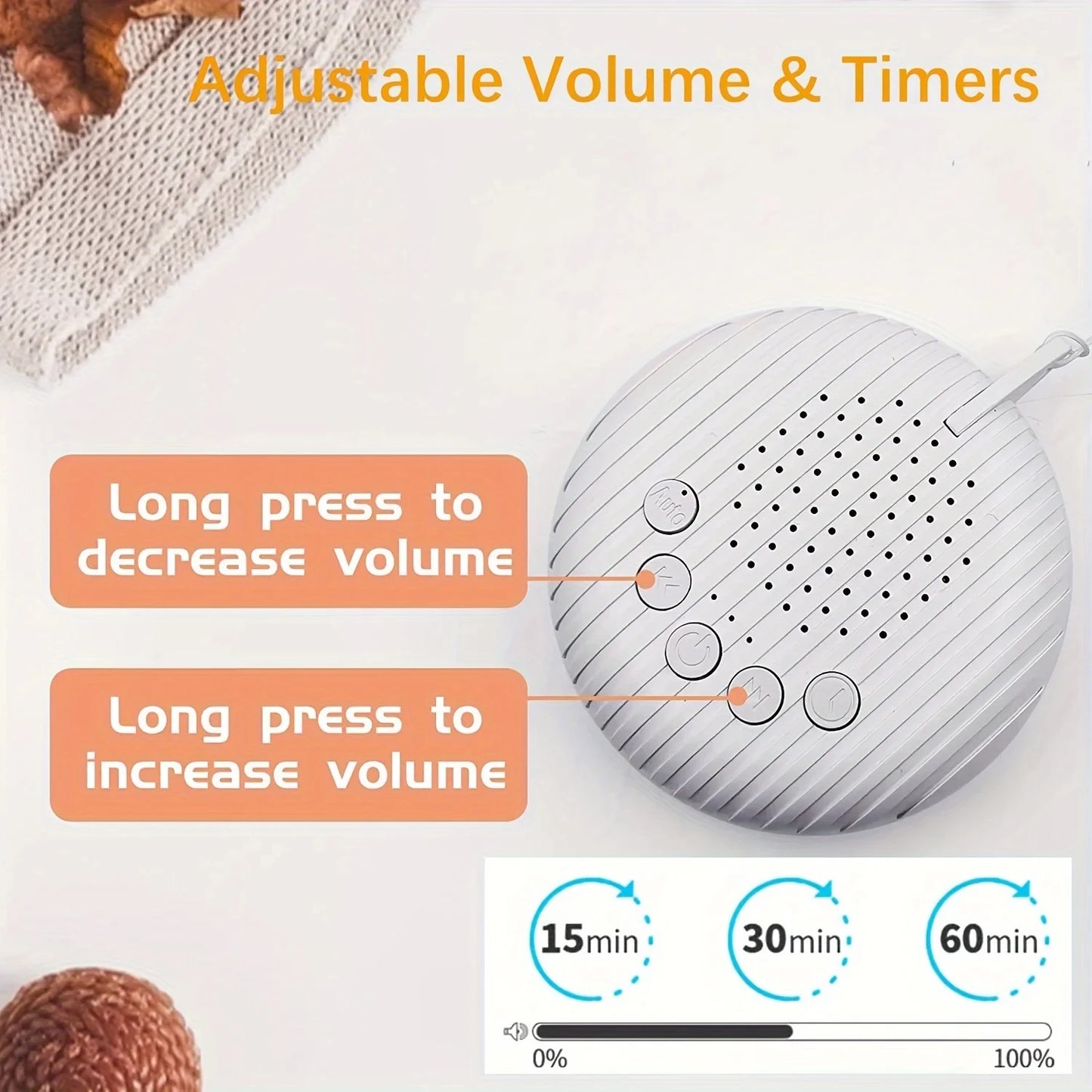 White Noise Sound Machine Portable Baby Sleep Machine 10 Soothing Sounds Volume Adjustable Built-in Rechargeable Battery USB