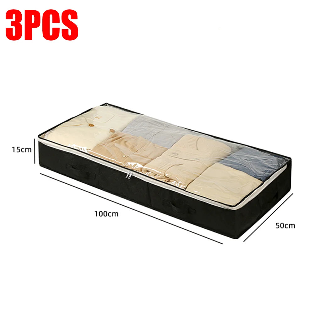 1pc/2pcs/3pcs Dustproof Under Bed Storage Box with Reinforced Handles for Comforter Blanket  Pillow and Toys Bedroom Accessories