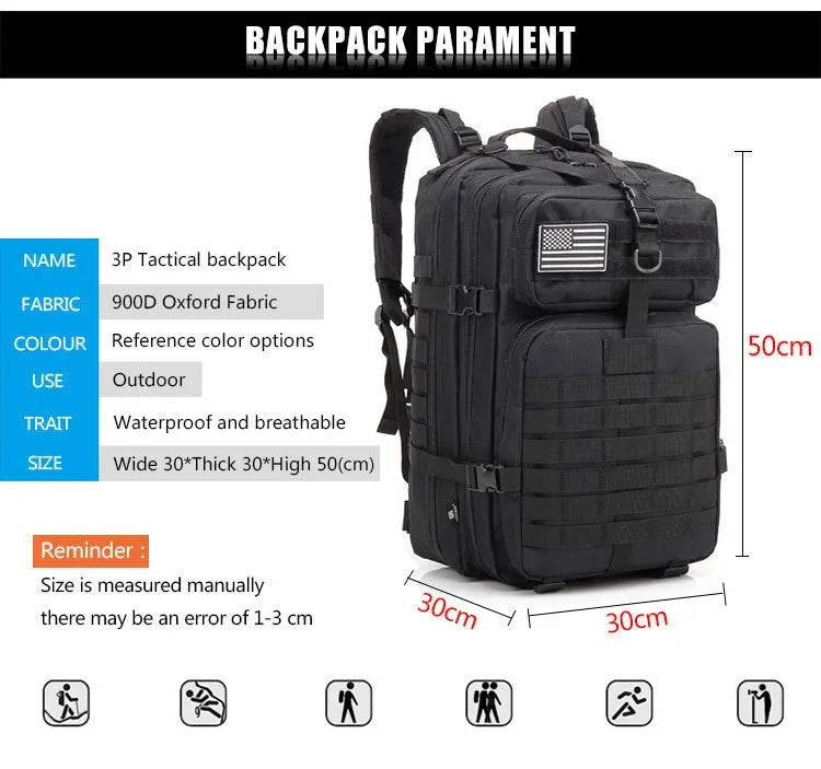30/50L Tactical Backpacks Man Traveling Bags Survival Outdoor 3P Assault Pack EDC Molle Pack hiking Trekking Hunting Bag