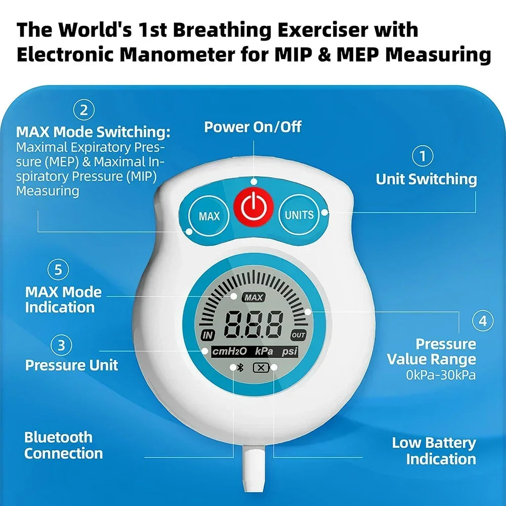 Breathing Trainer with Electric Manometer for Lung Expander Respiratory Muscle Trainer Therapy Inspiratory Expiratory
