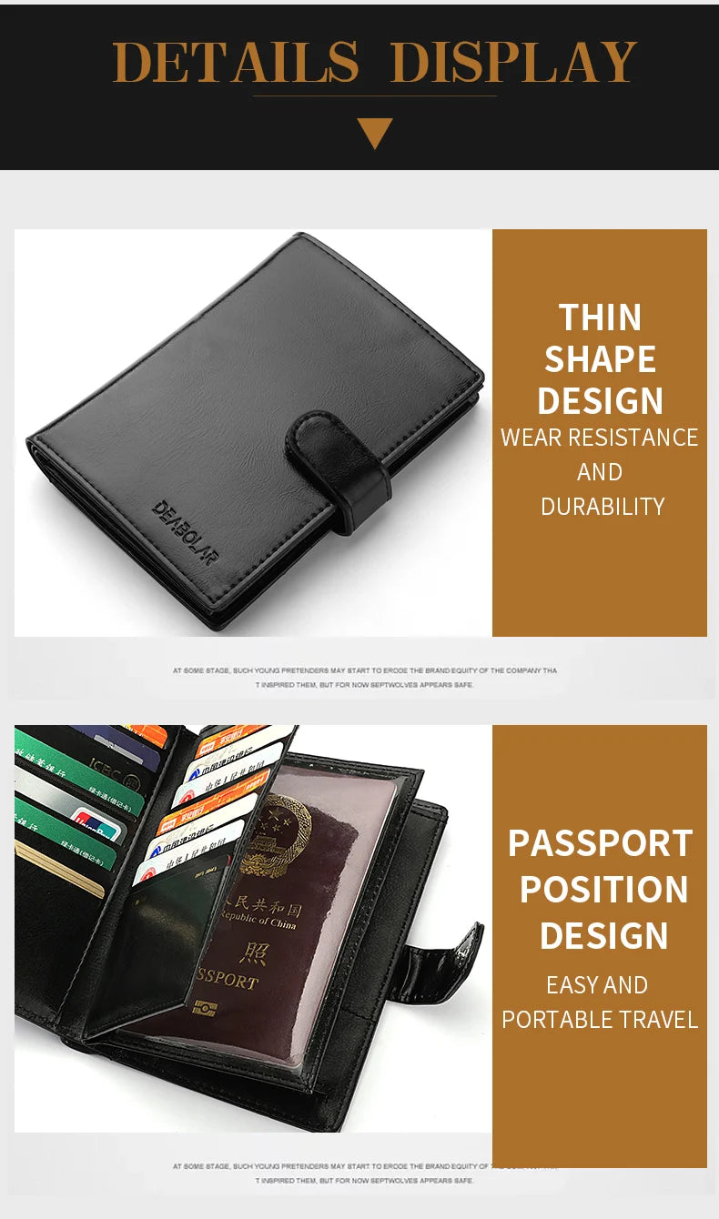 Stylish Travel Passport Bag Multi-Card Card Holder Portable Multi-Function Men's Wallet