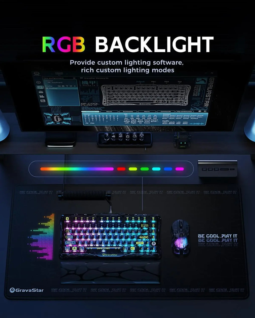 Gravastar K1 Mechanical Keyboard Bluetooth Wireless Aluminium Alloy Tri-Mode RGB Light E-sports Gaming Keyboard PC Accessories