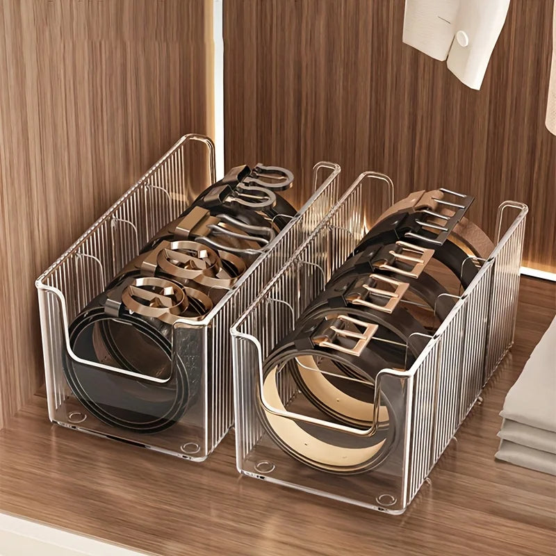 Transparent Plastic Belt Organizers and Detachable Compartments - Stylish Wardrobe Storage Boxes for Belts, Scarves and Ties