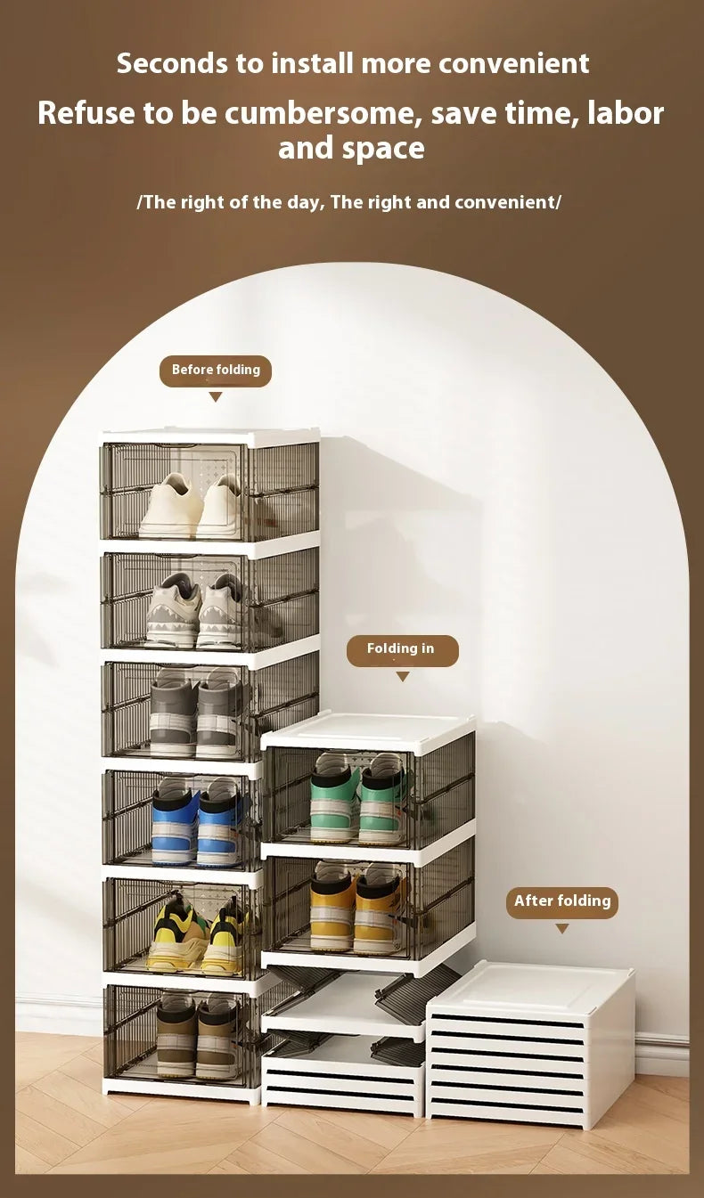 Dustproof 1/3/6 Layers Foldable Shoes Box Stackable Transparent Thickened Plastic Bins Sneaker Shoe Organizer Cabinet Organizers