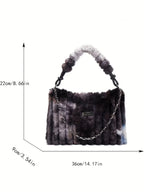 Women Plush Tote Bag with Crossbody/Handheld Carry Soft Striped Plush Exterior Cozy Handbag Shoulder Bag for Travel Everyday Use