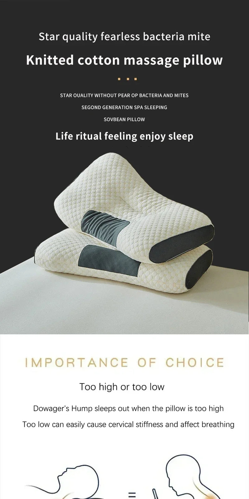 NEW Pillow Help Sleep And Protect The Neck Cervical Orthopedic Household Soybean Fiber Massage SPA Pillow For Sleeping 2025