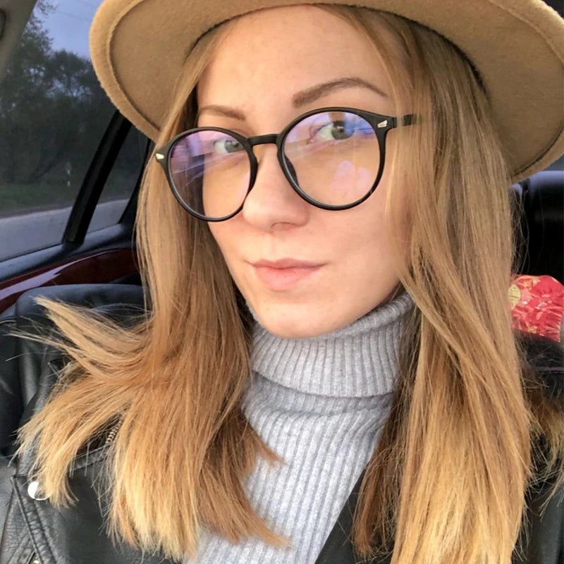 Blue Light Blocking Glasses, Vintage Round Full Frame with Metal Rivet Details, Lightweight Anti-Radiation for Daily Screen Time