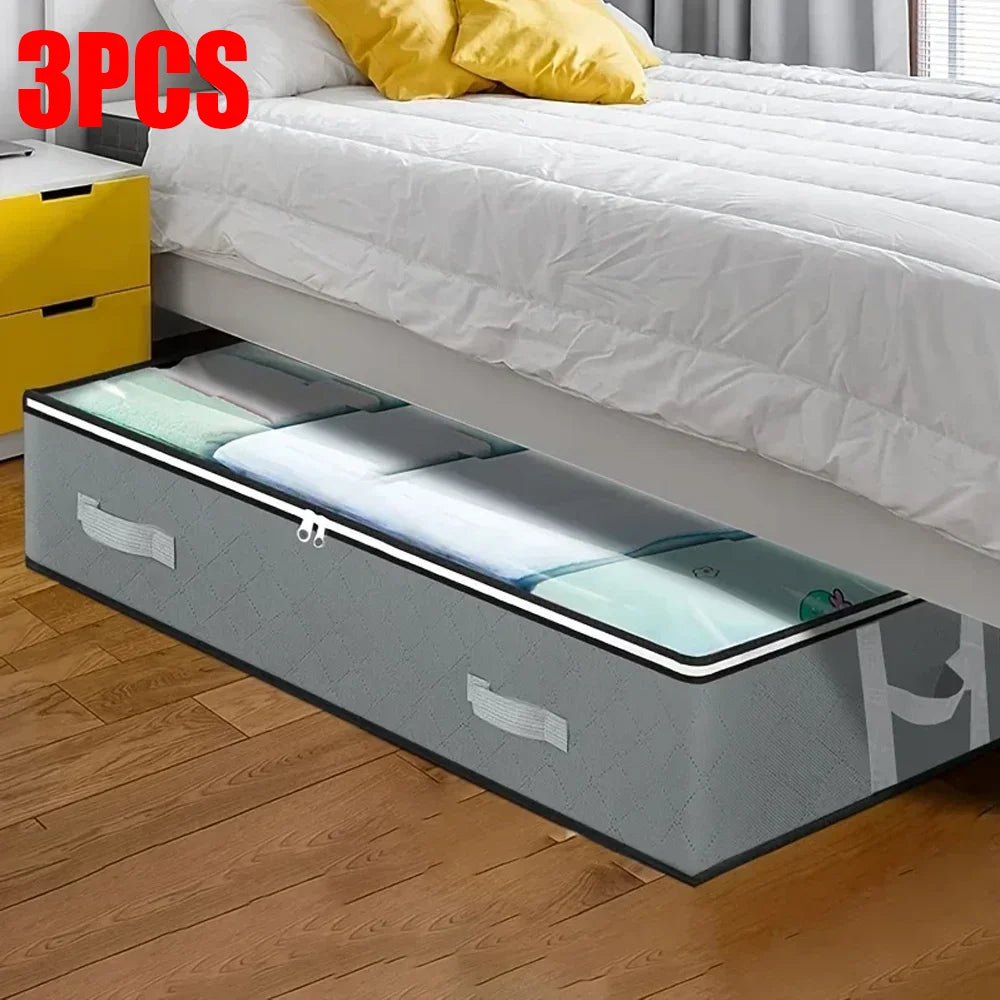 1pc/2pcs/3pcs Dustproof Under Bed Storage Box with Reinforced Handles for Comforter Blanket  Pillow and Toys Bedroom Accessories