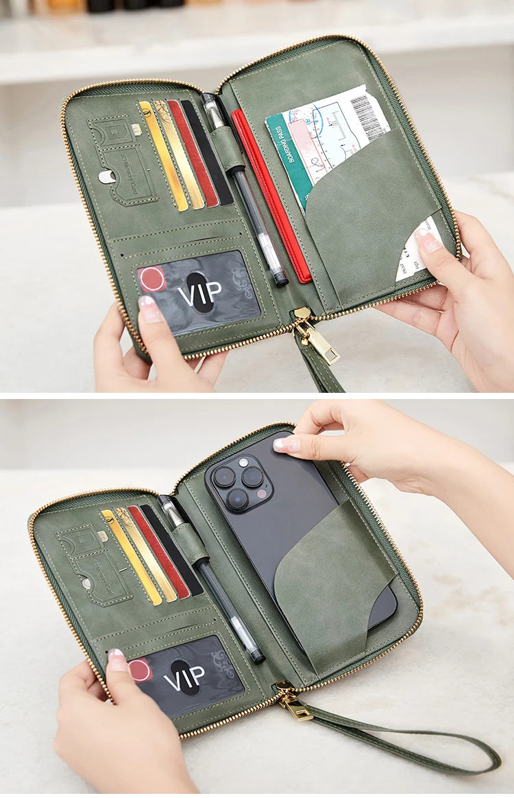 Travel Wallet Passport Holder Ticket Holder, Credit Card Case, Multi-functional Zippered Wallet with Wrist Strap