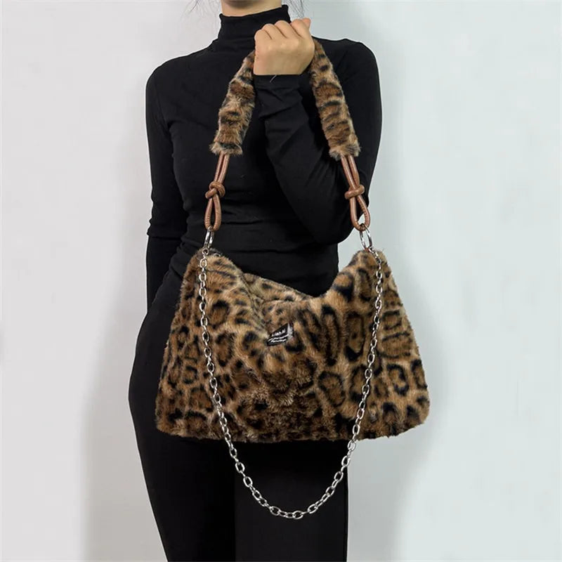 Women Plush Tote Bag with Crossbody/Handheld Carry Soft Striped Plush Exterior Cozy Handbag Shoulder Bag for Travel Everyday Use