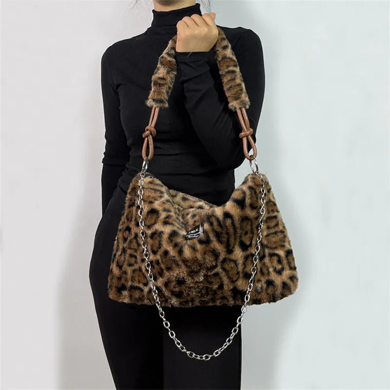 Women Plush Tote Bag with Crossbody/Handheld Carry Soft Striped Plush Exterior Cozy Handbag Shoulder Bag for Travel Everyday Use