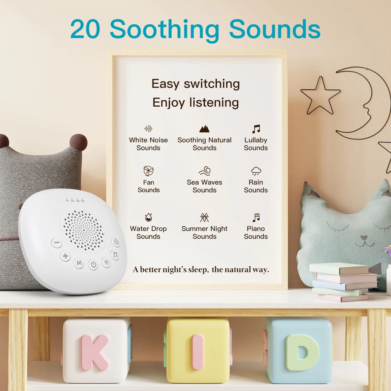 White Noise Sound Machine with 20 Soothing Sounds Sleep Aid for Babies Kids Adults  Rechargeable Night Light Newborn Gifts
