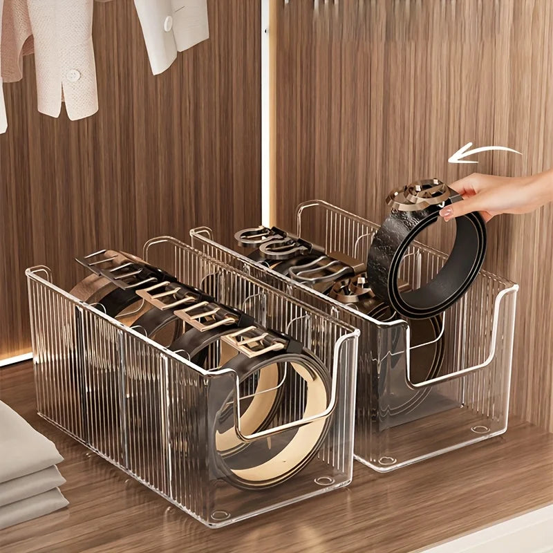 Transparent Plastic Belt Organizers and Detachable Compartments - Stylish Wardrobe Storage Boxes for Belts, Scarves and Ties