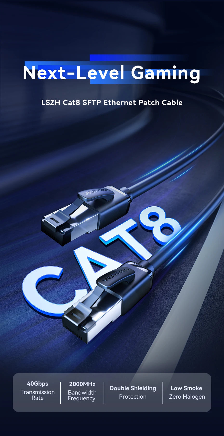 Vention CAT8 Ethernet Cable 40Gbps 2000MHz CAT 8 Networking High Speed Internet Lan Cord for PC Laptops PS5 4 Router RJ45 Cable