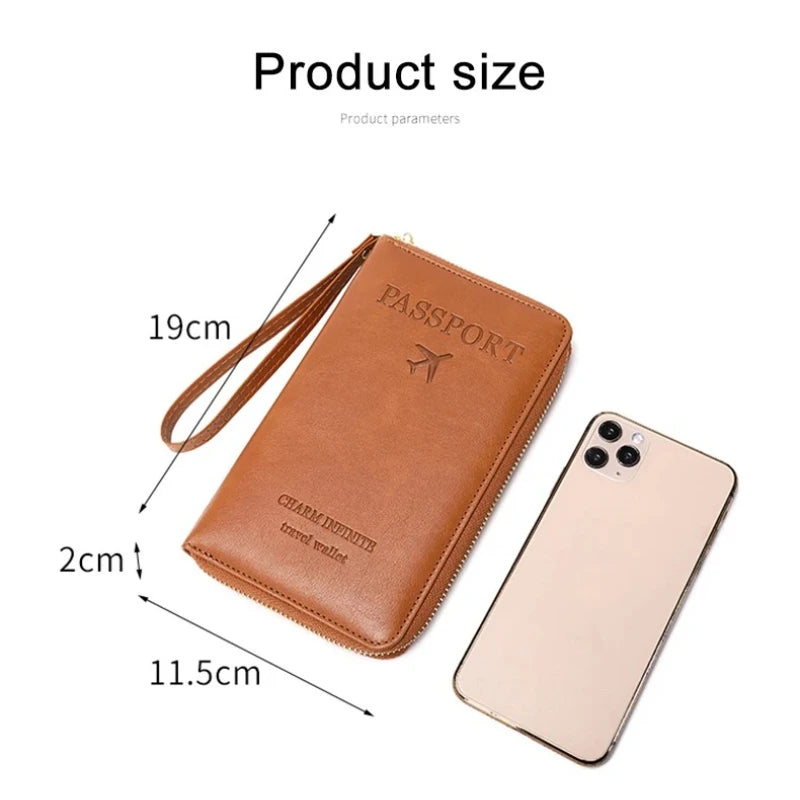 Travel Wallet Passport Holder Ticket Holder, Credit Card Case, Multi-functional Zippered Wallet with Wrist Strap