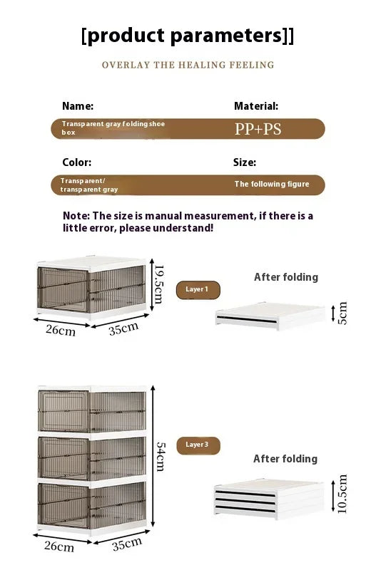 Dustproof 1/3/6 Layers Foldable Shoes Box Stackable Transparent Thickened Plastic Bins Sneaker Shoe Organizer Cabinet Organizers