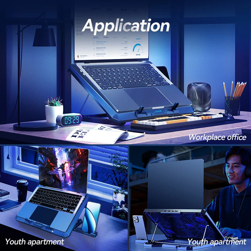 COOLCOLD Laptop Cooling Pad with 12 Quiet Fans,12-17.3 Inch Gaming Laptop Cooler Stand with Two USB Ports & Phone Holder