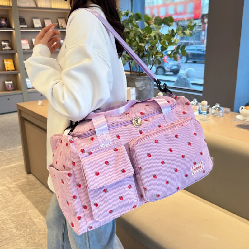 Corduroy Travel Tote Bag Large Capacity Carry On Travel Bag With Shoe Compartment Sports Fitness Bags For Women Duffle Bags
