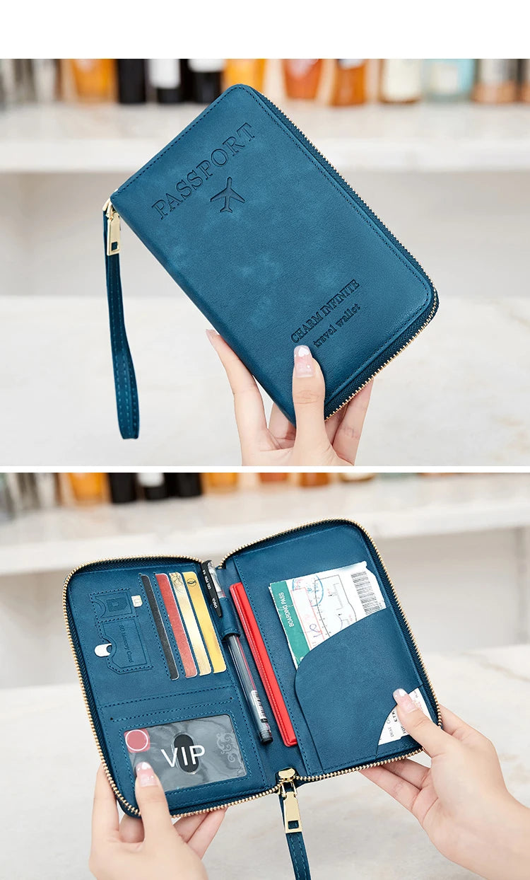 Travel Wallet Passport Holder Ticket Holder, Credit Card Case, Multi-functional Zippered Wallet with Wrist Strap