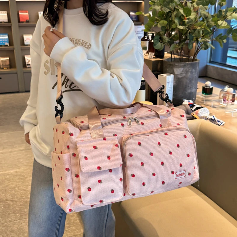 Corduroy Travel Tote Bag Large Capacity Carry On Travel Bag With Shoe Compartment Sports Fitness Bags For Women Duffle Bags