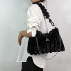 Women Plush Tote Bag with Crossbody/Handheld Carry Soft Striped Plush Exterior Cozy Handbag Shoulder Bag for Travel Everyday Use