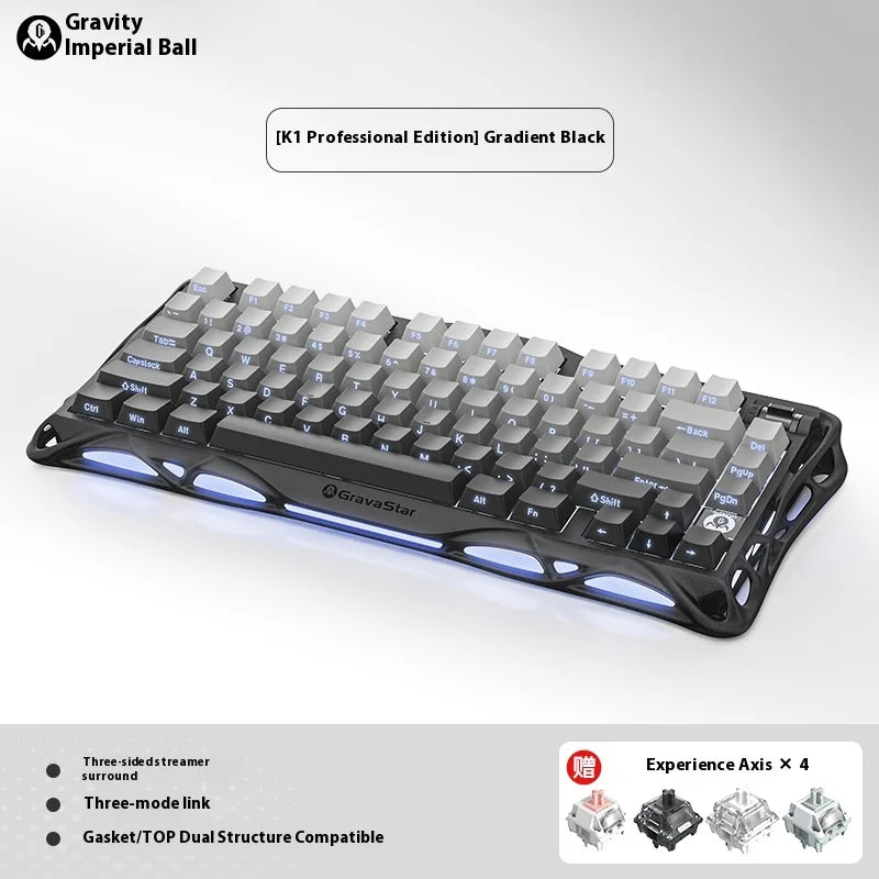 Gravastar K1 Mechanical Keyboard Bluetooth Wireless Aluminium Alloy Tri-Mode RGB Light E-sports Gaming Keyboard PC Accessories