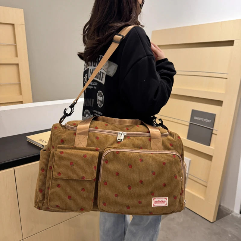 Corduroy Travel Tote Bag Large Capacity Carry On Travel Bag With Shoe Compartment Sports Fitness Bags For Women Duffle Bags