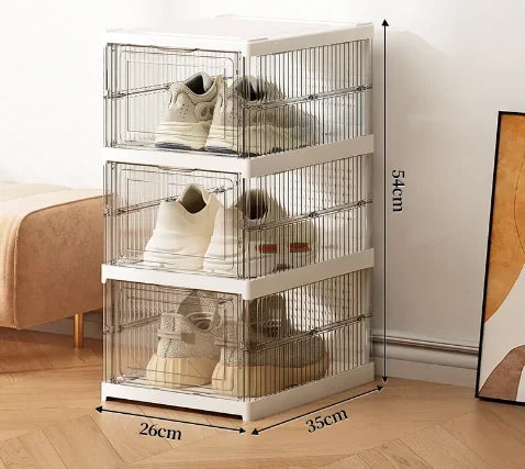 Dustproof 1/3/6 Layers Foldable Shoes Box Stackable Transparent Thickened Plastic Bins Sneaker Shoe Organizer Cabinet Organizers