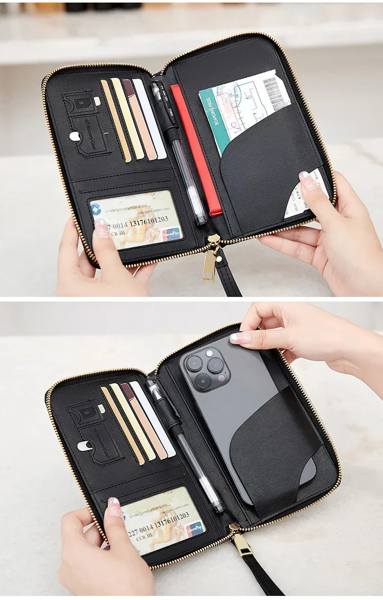 Travel Wallet Passport Holder Ticket Holder, Credit Card Case, Multi-functional Zippered Wallet with Wrist Strap