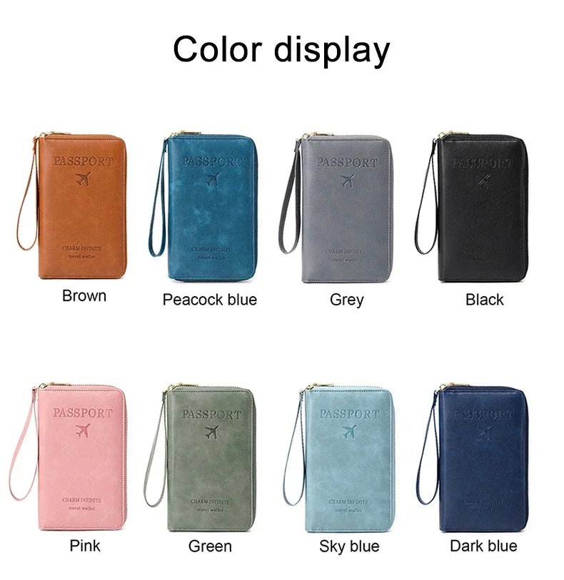 Travel Wallet Passport Holder Ticket Holder, Credit Card Case, Multi-functional Zippered Wallet with Wrist Strap