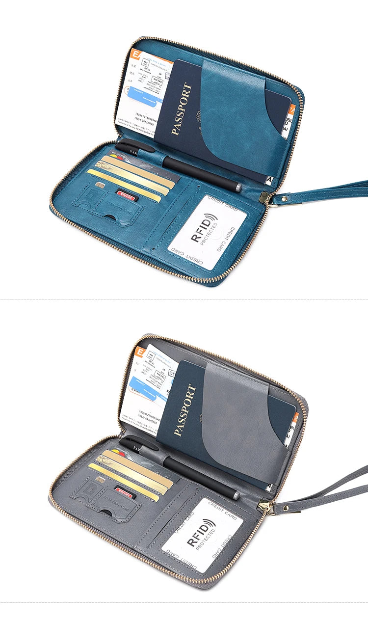 Travel Wallet Passport Holder Ticket Holder, Credit Card Case, Multi-functional Zippered Wallet with Wrist Strap
