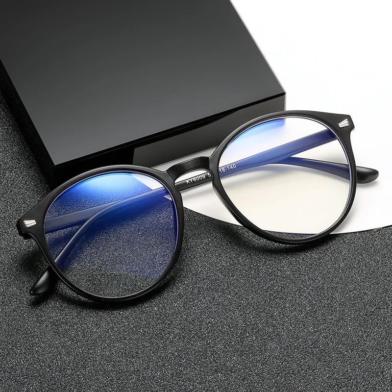 Blue Light Blocking Glasses, Vintage Round Full Frame with Metal Rivet Details, Lightweight Anti-Radiation for Daily Screen Time