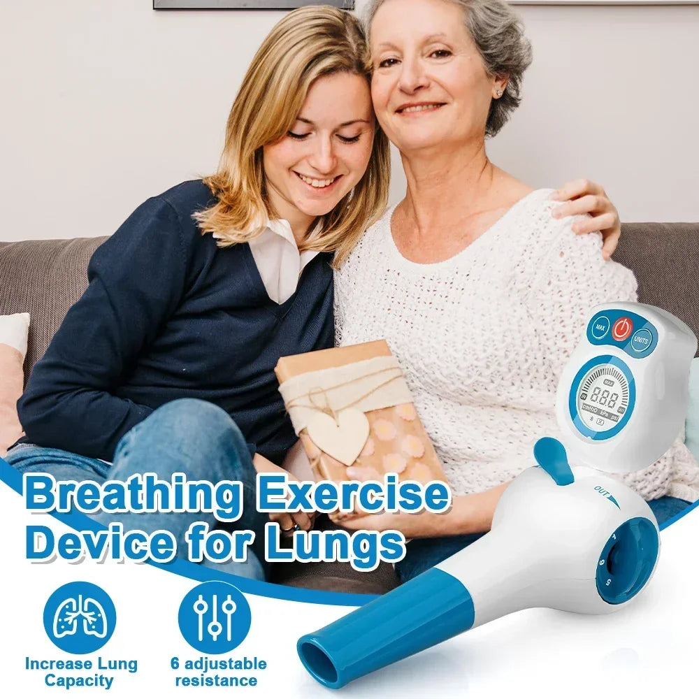 Breathing Trainer with Electric Manometer for Lung Expander Respiratory Muscle Trainer Therapy Inspiratory Expiratory