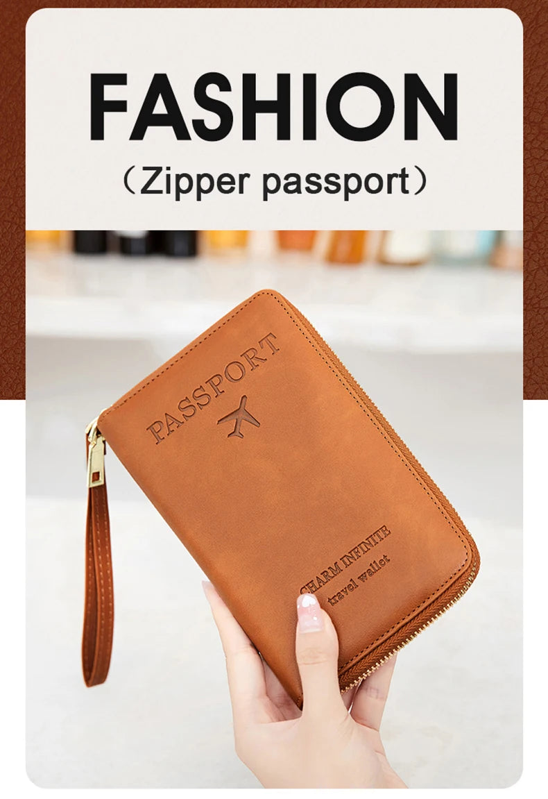Travel Wallet Passport Holder Ticket Holder, Credit Card Case, Multi-functional Zippered Wallet with Wrist Strap