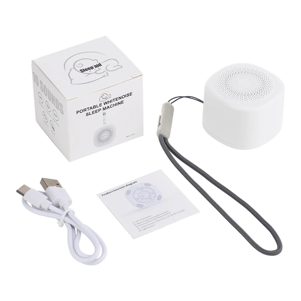 White Noise Sound Machine Built-in 10 Soothing Sounds 3-Gear Timing Portable Sleep Aid Device USB Rechargeable Built in Battery