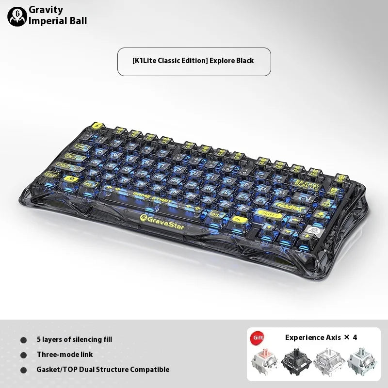 Gravastar K1 Mechanical Keyboard Bluetooth Wireless Aluminium Alloy Tri-Mode RGB Light E-sports Gaming Keyboard PC Accessories