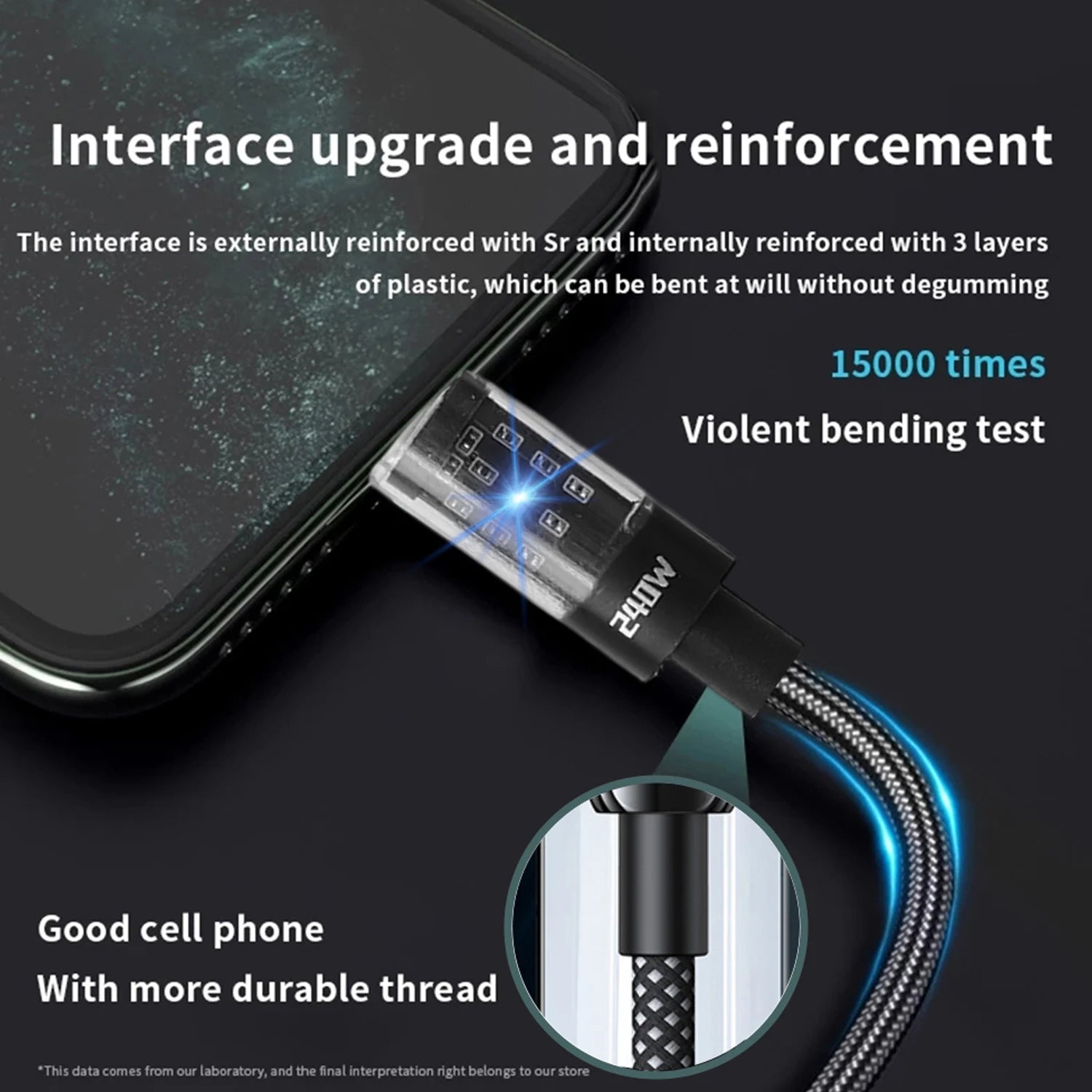 240W Nylon USB Type C Super Fast Charging Cable For Samsung Xiaomi Huawei Honor LED Digital Display USB C Charger Data Cord