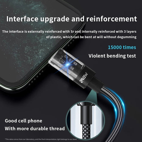 240W Nylon USB Type C Super Fast Charging Cable For Samsung Xiaomi Huawei Honor LED Digital Display USB C Charger Data Cord