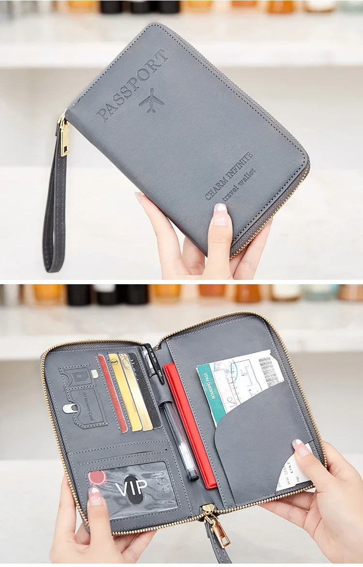Travel Wallet Passport Holder Ticket Holder, Credit Card Case, Multi-functional Zippered Wallet with Wrist Strap
