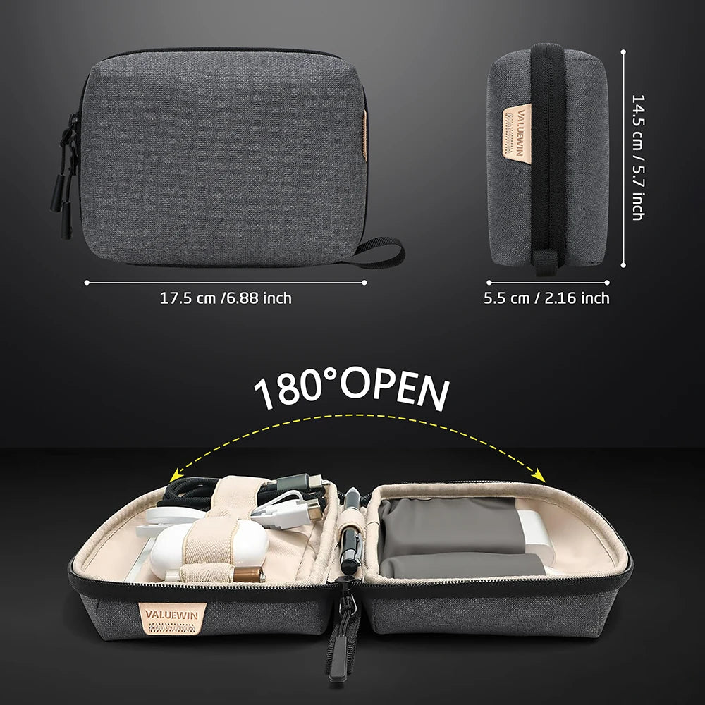 Travel Electronics Organizer Bag, Waterproof Tech Pouch for Power Bank, USB Drive, Hard Drive, Cords, Fit for School, Business