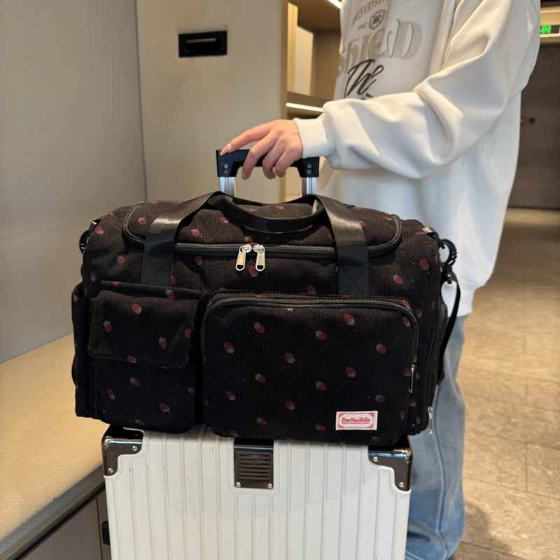 Corduroy Travel Tote Bag Large Capacity Carry On Travel Bag With Shoe Compartment Sports Fitness Bags For Women Duffle Bags