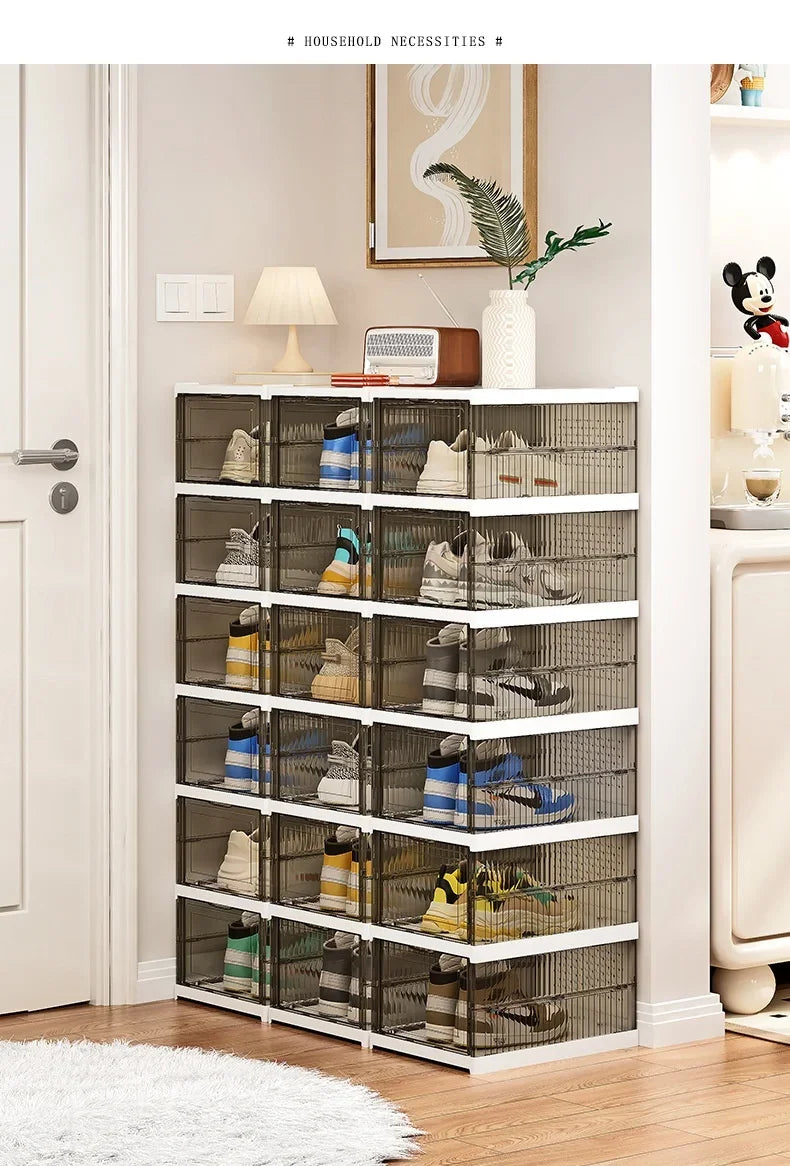 Dustproof 1/3/6 Layers Foldable Shoes Box Stackable Transparent Thickened Plastic Bins Sneaker Shoe Organizer Cabinet Organizers