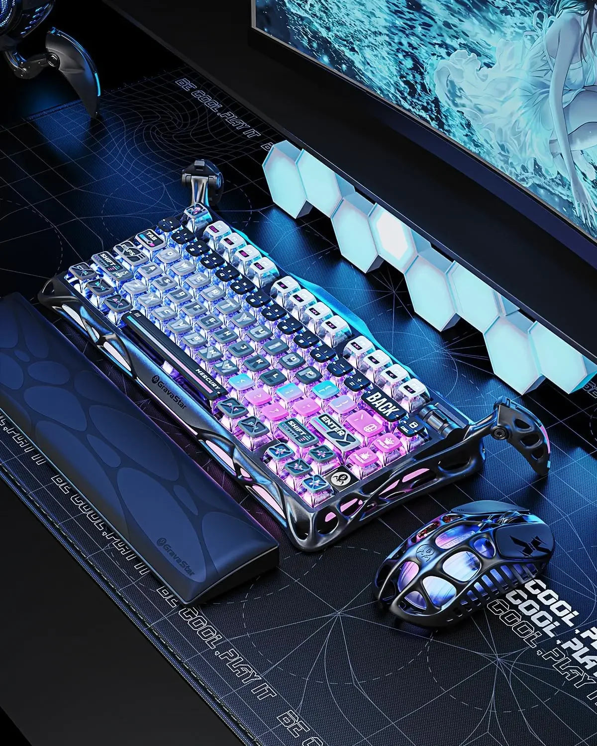 Gravastar K1 Mechanical Keyboard Bluetooth Wireless Aluminium Alloy Tri-Mode RGB Light E-sports Gaming Keyboard PC Accessories